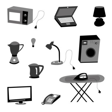 Beyaz izole bir arka planda elektrik ikon-vektör illüstrasyonunun toplanması. Bir dizi elektrikli alet..