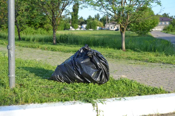 Sampah tas di alam. Sampah di jalan. — Stok Foto