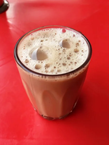 Malaysisk Signaturdryck Kallad Teh Tarik Drycker Blandas Med Krämiga Vita — Stockfoto