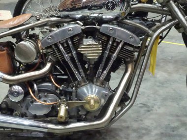 SERDANG, MALAYSIA - 29 Temmuz 2017 Helikopter tipi motosiklet motoru. Farklı beygir gücüyle çalışan v-ikizi motorun çeşitli tasarımı. 