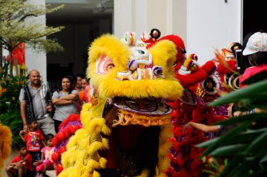 SEREMBAN, MALAYSIA - 2 Şubat 2017: Çin aslan maskesi veya aslan kafası Çin Yeni Yıl Festivali sırasında Seremban, Malezya 'da aslan dansı yaptı. Güzel & Renkli. 