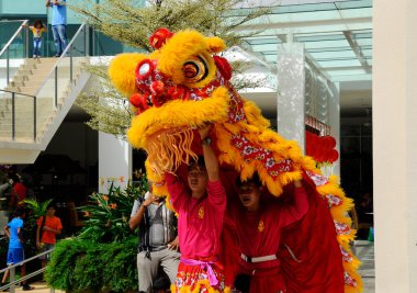 SEREMBAN, MALAYSIA - 2 Şubat 2017: Çin Yeni Yıl Festivali sırasında Seremban, Malezya 'da aslan dansı gösterisi. Geçmişten beri Çin 'in geleneksel ve kültürel dansıydı.. 