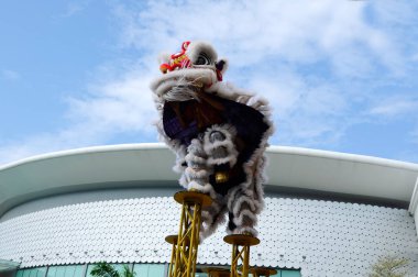 Seremban, Malezya - 2 Şubat 2017: Seremban, Malezya 'da düzenlenen Çin Yeni Yıl Festivali sırasında aslan dansı performansı. Geçmişten beri Çin 'in geleneksel ve kültürel dansıydı.. 