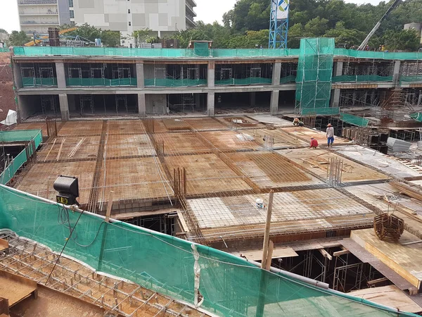 Kuala Lumpur Malaysia November 2020 Building Floor Slab Construction 建筑工人制造木材模板并安装钢筋 — 图库照片