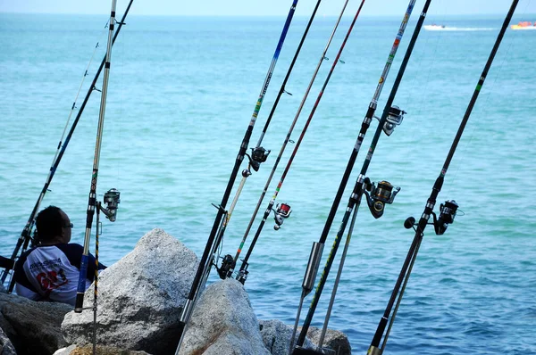 Порт Диксон Малайзия Апреля 2017 Года Стержни Используются Рыбалки Побережье — стоковое фото