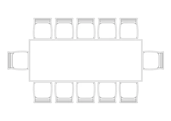 Cad Desenho Mesa Banquete Quadrado Completo Com Cadeiras Individuais Redor — Fotografia de Stock