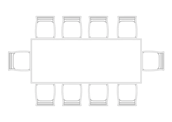 Cad Tekening Van Vierkante Banket Tafel Compleet Met Enkele Stoelen — Stockfoto