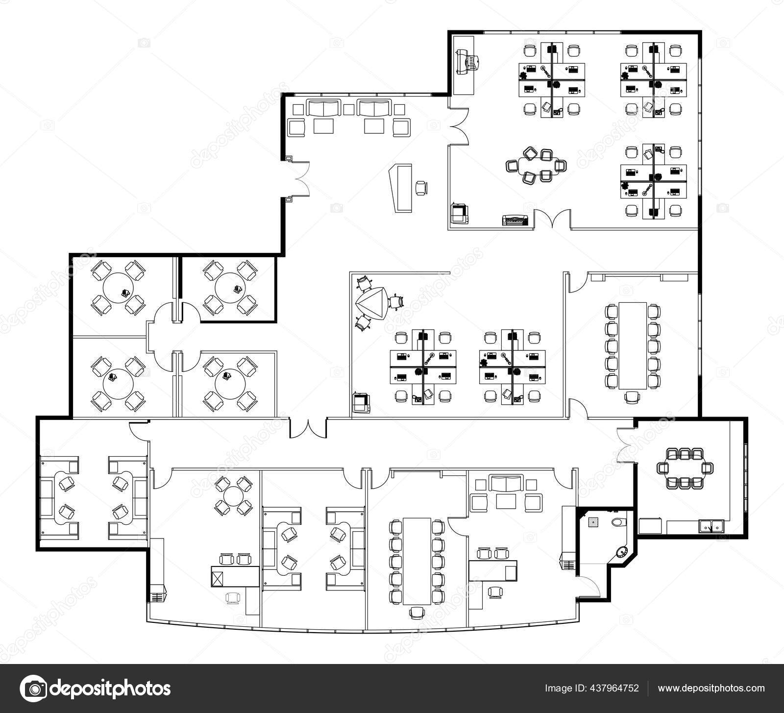 Office Layout Drawing Complete Office Furniture Cad Drawing Drawing Black  Stock Photo by ©Aisyaqilumar 437964752