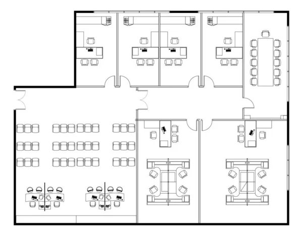 Disegno Layout Dell Ufficio Completo Mobili Ufficio Disegno Cad Disegno — Foto Stock