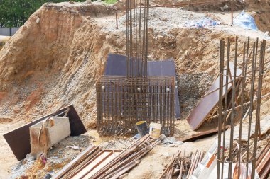 KUALA LUMPUR, MALAYSIA -SEPTEMBER 16, 2020: Building pile cap at the construction site. It was part of the building foundation design. Designed by structural engineers. 