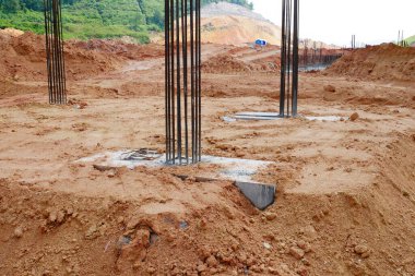 KUALA LUMPUR, MALAYSIA -SEPTEMBER 16, 2020: Building pile cap at the construction site. It was part of the building foundation design. Designed by structural engineers.  clipart