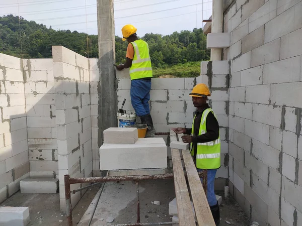 Seremban Malaysia March 2020 Blockwork Construction Workers Construction Site Workers — Fotografia de Stock