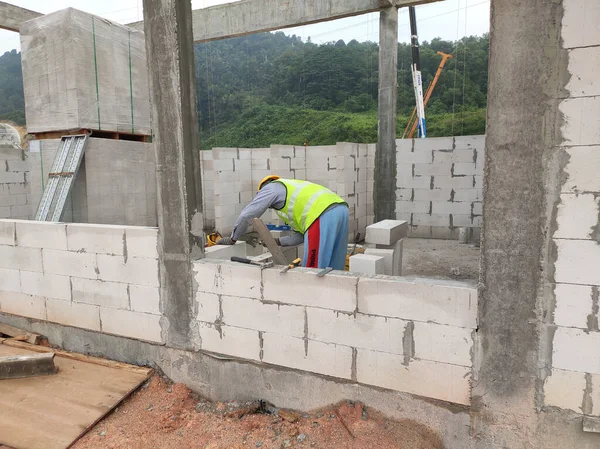 Seremban Malaysia March 2020 Blockwork Construction Workers Construction Site Workers — Zdjęcie stockowe