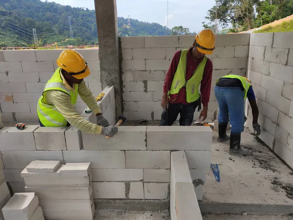 Seremban Malaysia March 2020 Blockwork Construction Workers Construction Site Workers — Stockfoto