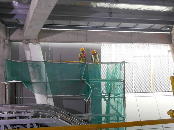 Malacca Malaysia Mac 2017 Trabalhadores Construção Civil Usaram Andaimes Metálicos — Fotografia de Stock