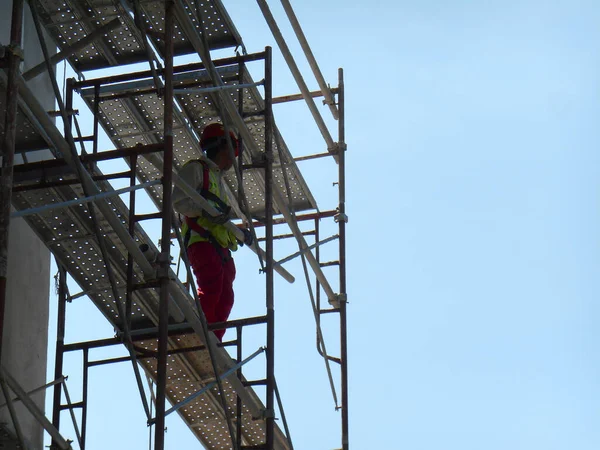 Malacca Malaysia Mac 2017 Trabalhadores Construção Civil Usaram Andaimes Metálicos — Fotografia de Stock