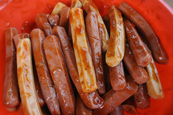 Marinated Sausages Variety Spices Process Done Add Delicious Flavour Sausages — Stock Photo, Image