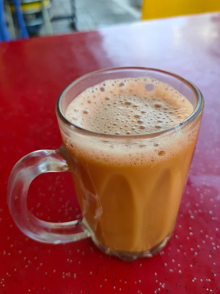 Malaysisk Signaturdryck Kallad Teh Tarik Drycker Blandas Med Krämiga Vita — Stockfoto