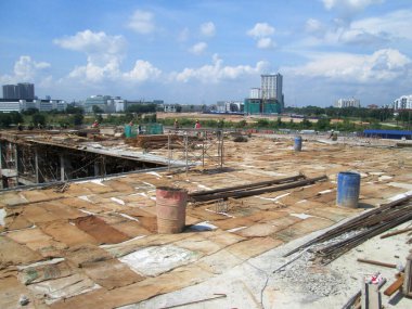 SEREMBAN, MALAYSIA - 21 HAZİRAN 2016: Beton iyileşme sürecinde kullanılan ıslak top çuvalı.  