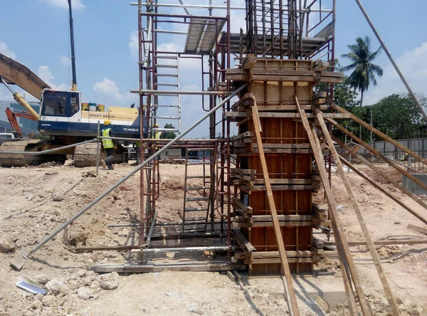 Malacca Malaysia September 2016 Column Timber Formwork Reinforcement Bar Construction — Stock Photo, Image