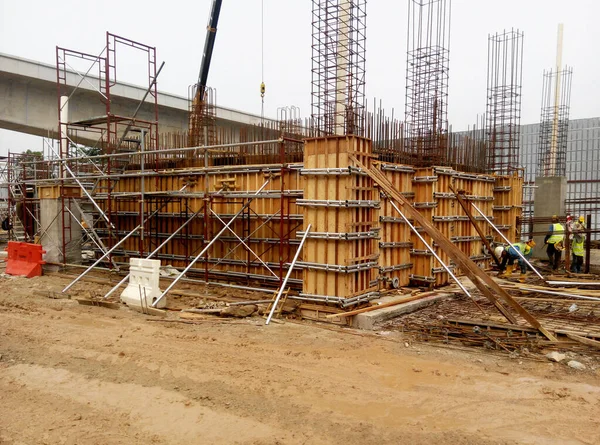 Malacca Malaysia September 2016 Stützholzschalung Und Bewehrungsstange Auf Der Baustelle — Stockfoto