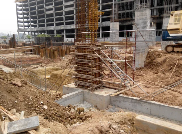 Malacca Malaysia September 2016 Column Timber Formwork Reinforcement Bar Construction — 图库照片