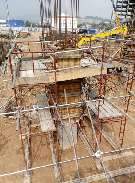 Malacca Malaysia September 2016 Column Timber Formwork Reinforcement Bar Construction — Stock Photo, Image