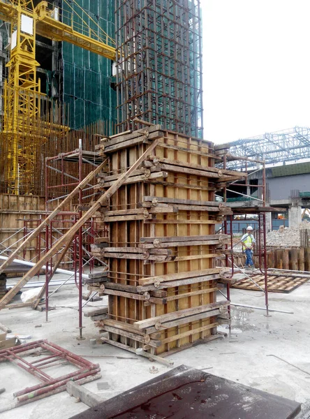 Malacca Malaysia September 2016 Column Timber Formwork Reinforcement Bar Construction — 图库照片