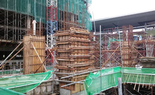 Malacca Malaysia September 2016 Column Timber Formwork Reinforcement Bar Construction — 图库照片