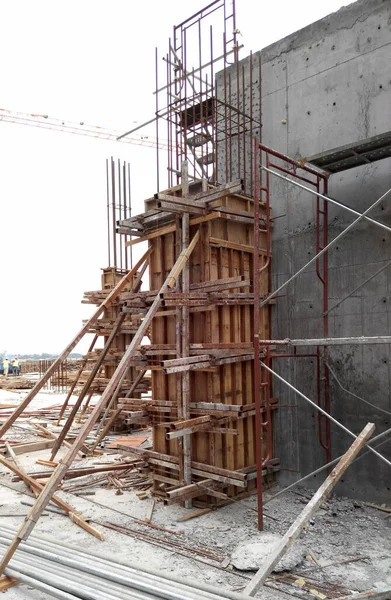 Malacca Malasia Septiembre 2016 Columna Encofrado Madera Barra Refuerzo Sitio — Foto de Stock