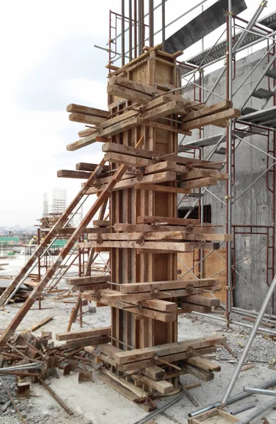 Malacca Malaysia September 2016 Column Timber Formwork Reinforcement Bar Construction — 图库照片