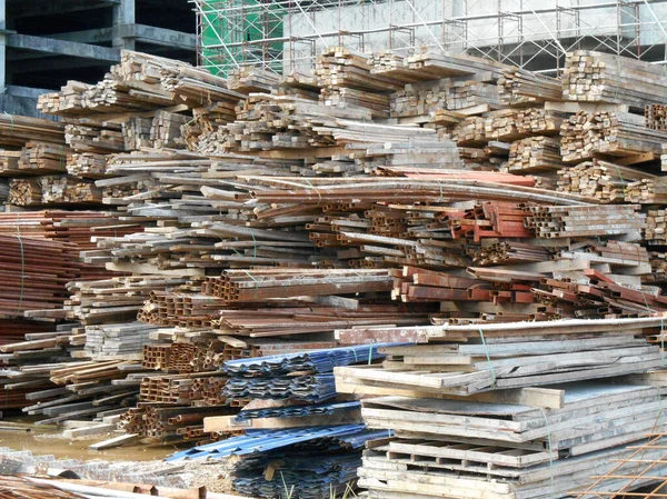 Selangor Malaysia February 2017 Pile Used Timber Formwork Construction Site — Stock Photo, Image