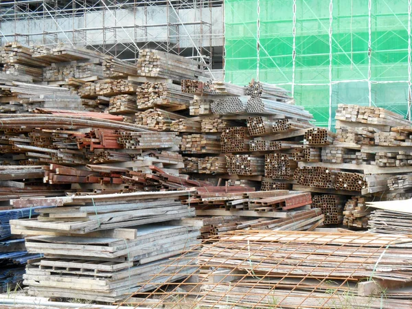 Selangor Malaysia February 2017 Pile Used Timber Formwork Construction Site — Stock Photo, Image