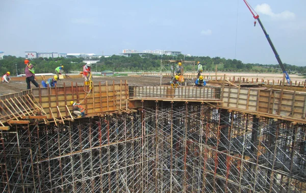 Malacca Malásia Agosto 2017 Trabalhos Fabricação Cofragem Vigas Construção Barra — Fotografia de Stock