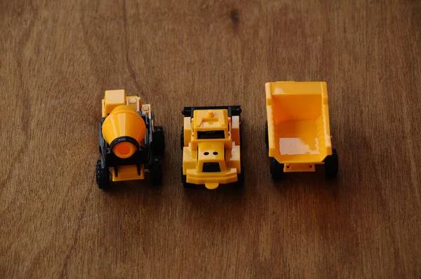 Skupina Malých Těžkých Stavebních Strojů Hraček Kamionů Buldozerů Betonových Míchadel — Stock fotografie
