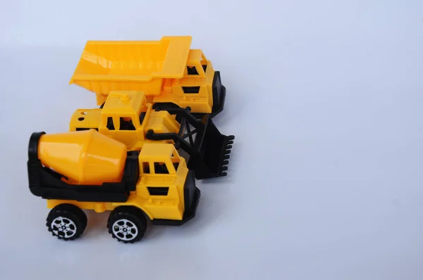 Grupo Pequeno Brinquedo Máquina Construção Pesada Caminhão Escavadeira Misturador Concreto — Fotografia de Stock