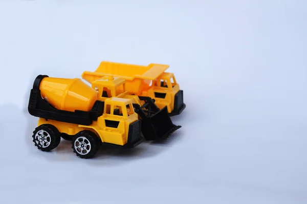 Groep Van Kleine Zware Constructie Machine Speelgoed Vrachtwagen Bulldozer Beton — Stockfoto