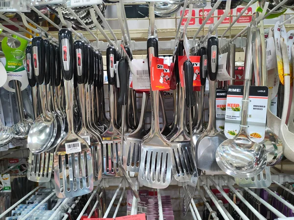 Penang Malaysia March 2021 Spoons Ladles Other Cooking Utensils Hung — Stock Photo, Image