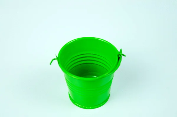 Small Green Pail Isolated White Background — Stock Photo, Image