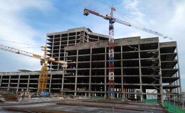 JOHOR, MALAYSIA -15 Ocak 2017: Gündüz vakti Malezya Johor 'da inşaat devam ediyor. Günlük etkinlik devam ediyor. 