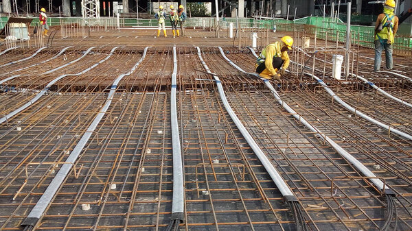 SELANGOR, MALAYSIA -DECEMBER 02, 2016: Welded Wiremesh, or BRC Fabric used as part of main structural component in-floor slab material element in the construction site. 