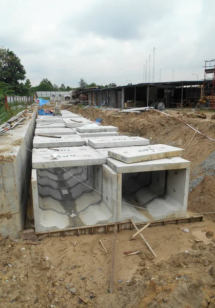 Selangor Malaysia December 2016 Prefab Betonnen Box Duikersafvoer Lag Bouwplaats — Stockfoto