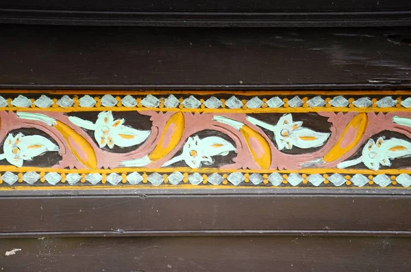 Sumatera Indonesia June 2014 Traditional Colorful Wood Carving Detail Surau — Stock Photo, Image