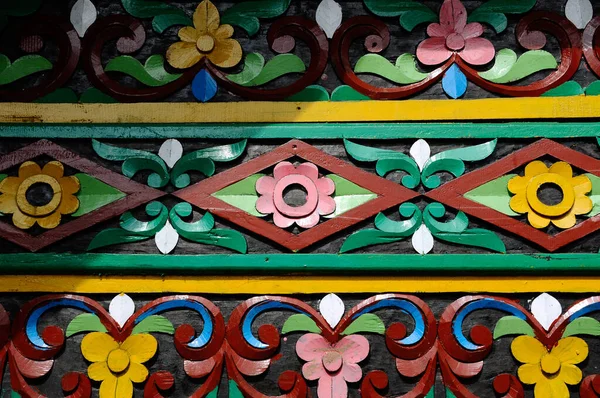 Sumatera Indonesia June 2014 Traditional Colorful Wood Carving Detail Surau — Stock Photo, Image