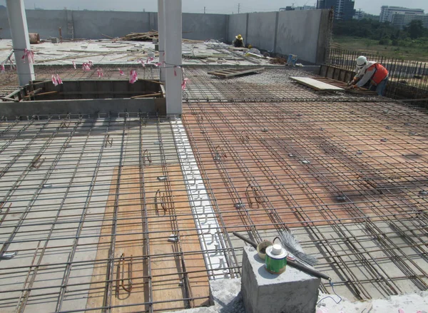 Selangor Malaysia Mai 2016 Stahlbewehrungsstange Auf Der Baustelle Die Stahlbetonplatte — Stockfoto