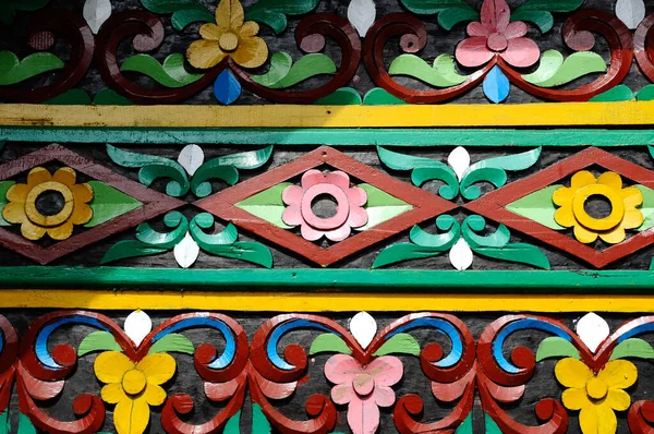 Sumatera Indonesia June 2014 Traditional Colorful Wood Carving Detail Surau — Stock Photo, Image