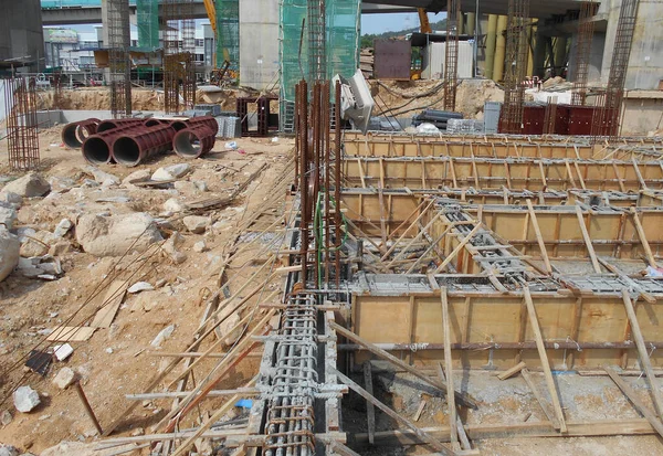 Penang Malaysia March 2021 Building Ground Beam Construction Site Using — 图库照片