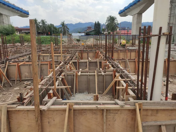 Penang Malaysia Március 2021 Építés Alatt Álló Földnyaláb Építkezésen Faforgácslemezzel — Stock Fotó