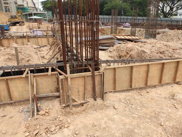 Penang Malaysia March 2021 Building Ground Beam Construction Site Using — Stock Photo, Image