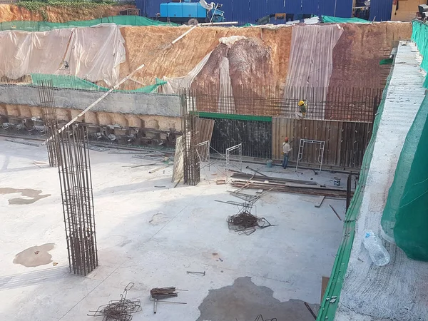 Penang Malaysia June 2021 Strukturelle Arbeider Pågår Byggeplassen Bygge Anleggsarbeidere – stockfoto